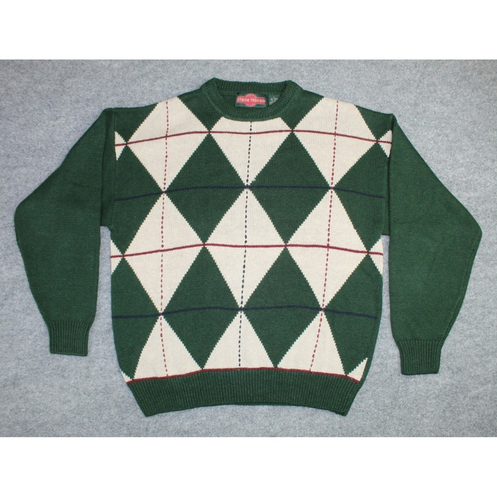 Vintage Stone Haven Grandpa Argyle‎ Pattern Heavy Knit Pullover Sweater Large